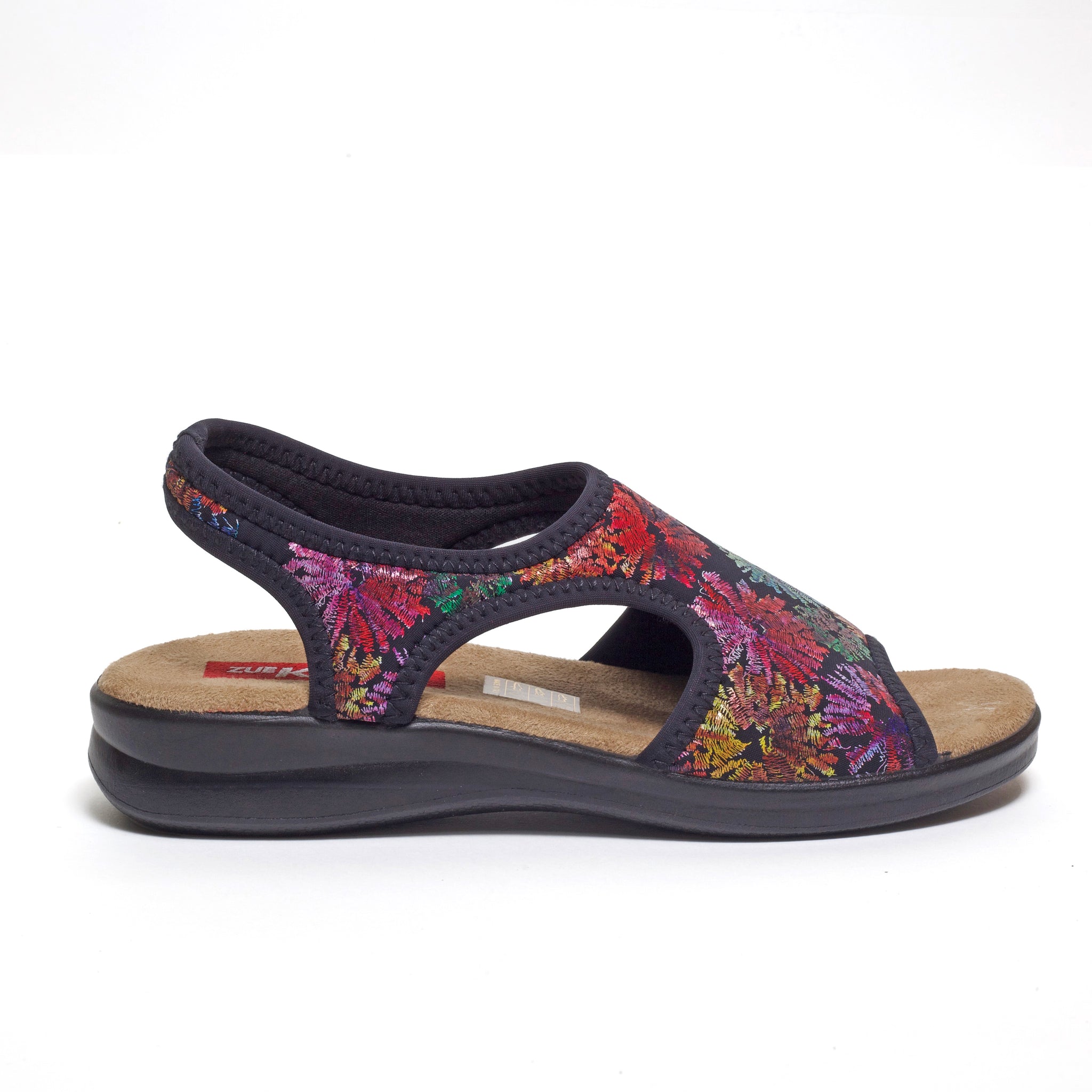 SANDALIA STRETCH CONFORT FLORES NEGRO